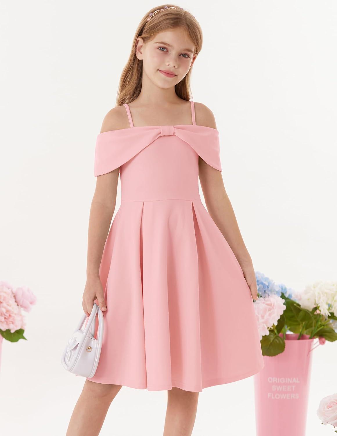 imageGRACE KARIN Girls Elegant Dress Off Shoulder ALine Casual Party Dresses for 614 YearsPink