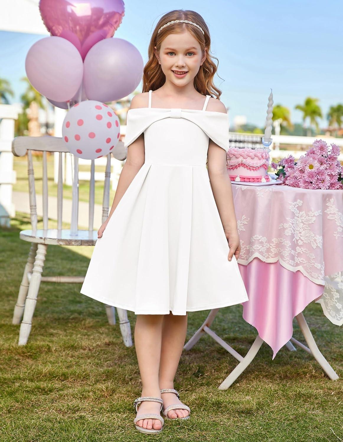 imageGRACE KARIN Girls Elegant Dress Off Shoulder ALine Casual Party Dresses for 614 YearsWhite