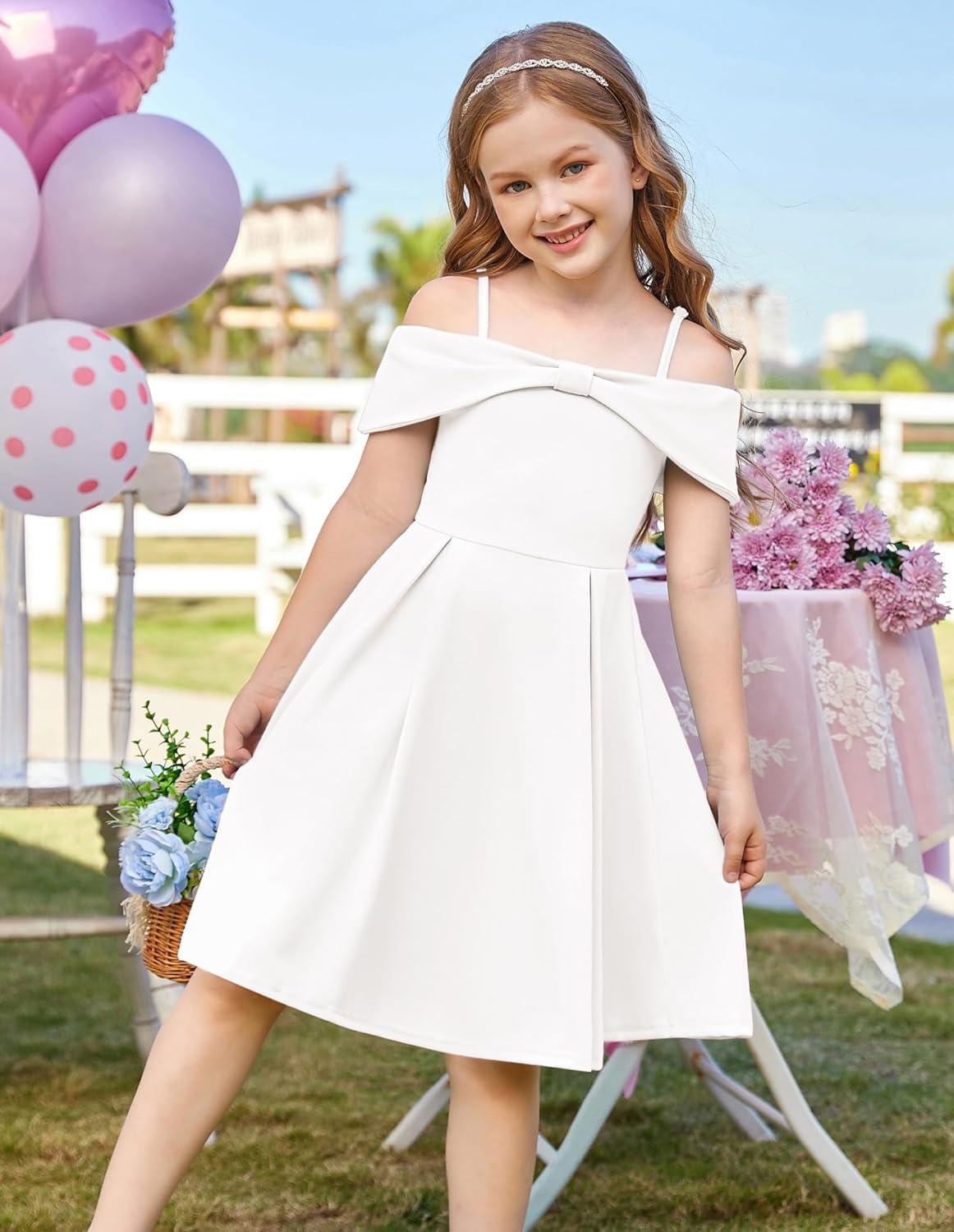 imageGRACE KARIN Girls Elegant Dress Off Shoulder ALine Casual Party Dresses for 614 YearsWhite