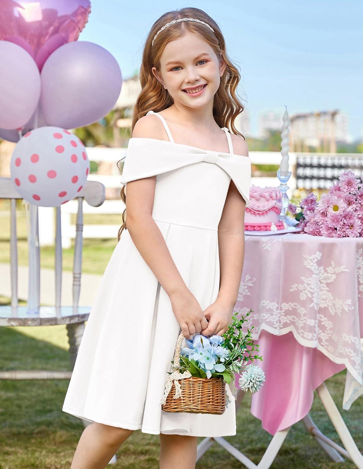 imageGRACE KARIN Girls Elegant Dress Off Shoulder ALine Casual Party Dresses for 614 YearsWhite