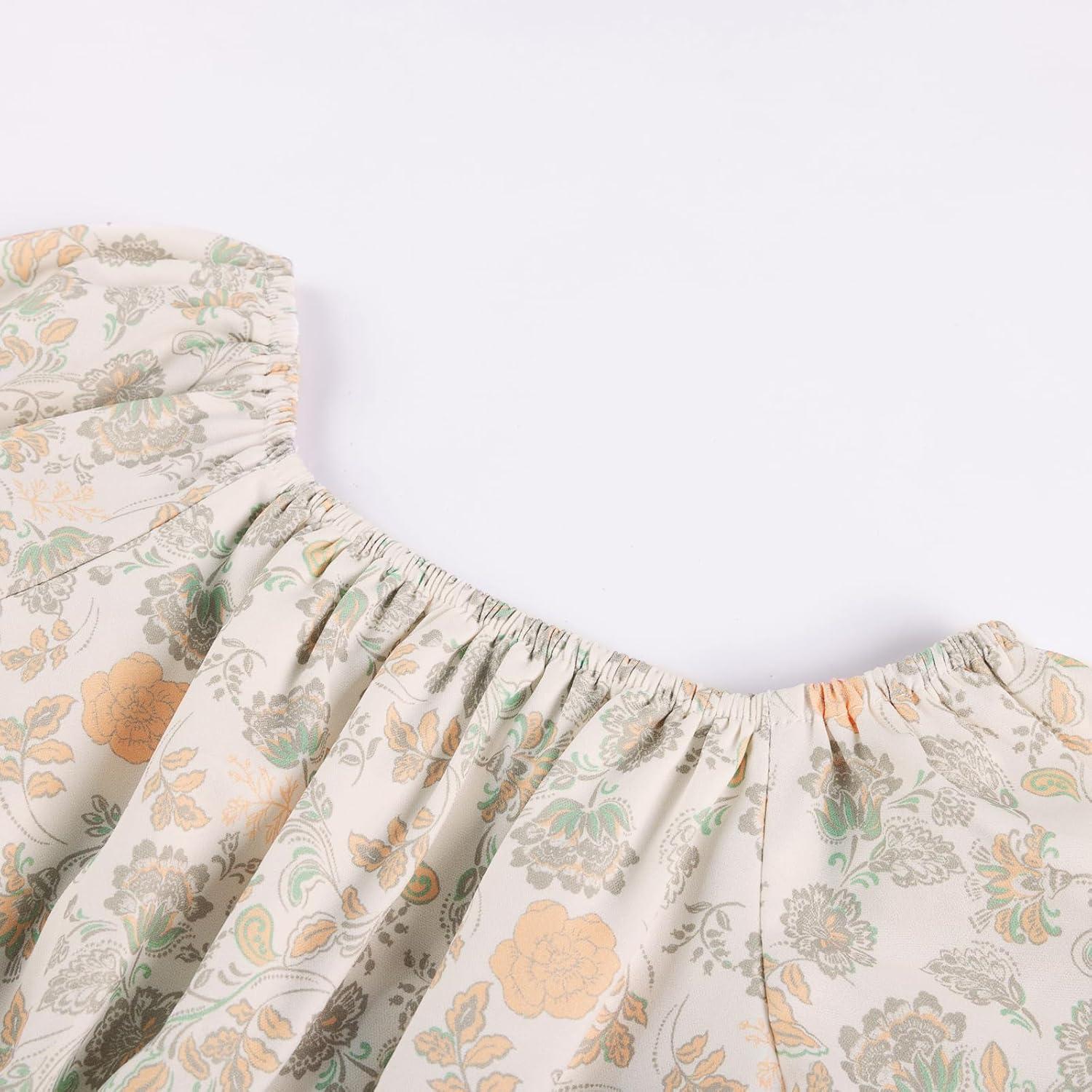 imageGRACE KARIN Girls Fall Dress Floral Long Sleeve Midi with Smocked Waist for Holiday Party 614YAmber Apricot