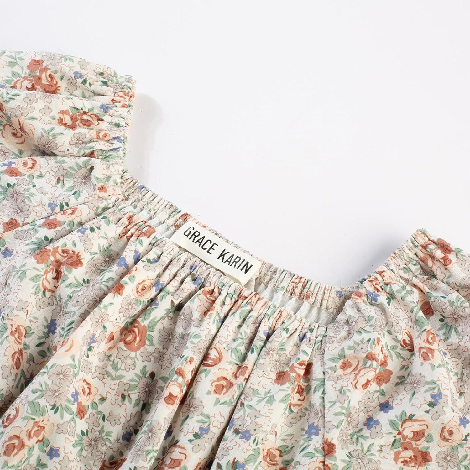 imageGRACE KARIN Girls Fall Dress Floral Long Sleeve Midi with Smocked Waist for Holiday Party 614YApricot