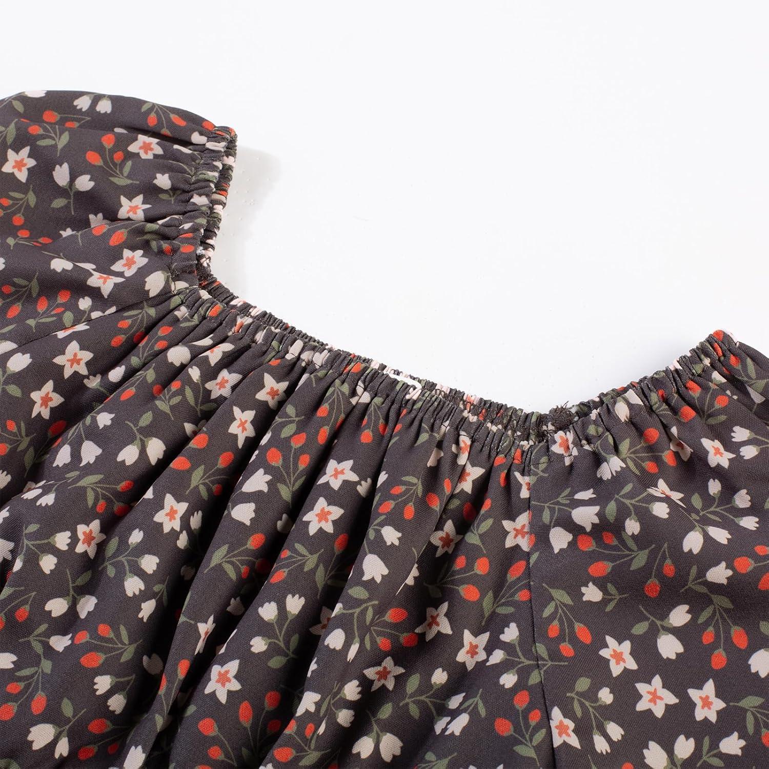 imageGRACE KARIN Girls Fall Dress Floral Long Sleeve Midi with Smocked Waist for Holiday Party 614YBrown