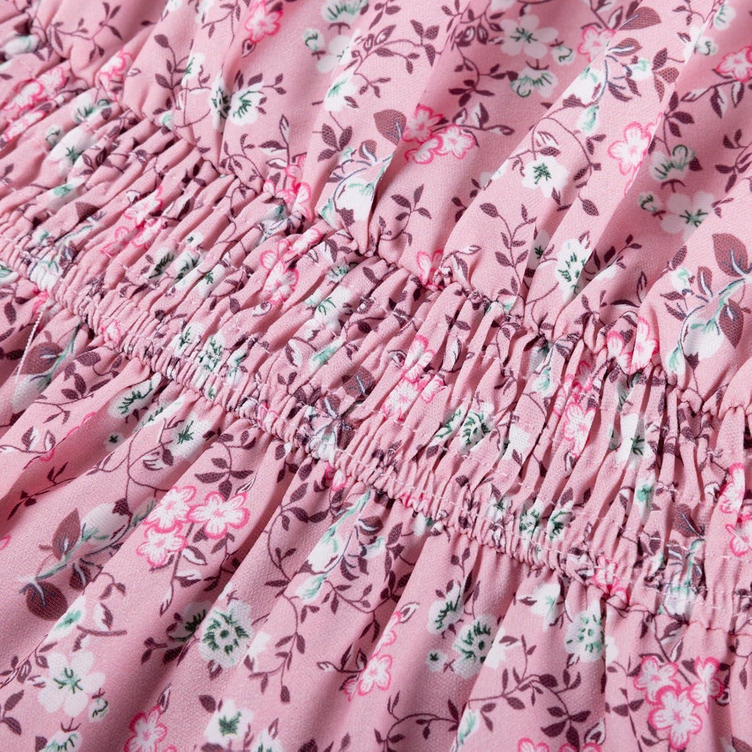 imageGRACE KARIN Girls Fall Dress Floral Long Sleeve Midi with Smocked Waist for Holiday Party 614YDusty Rose