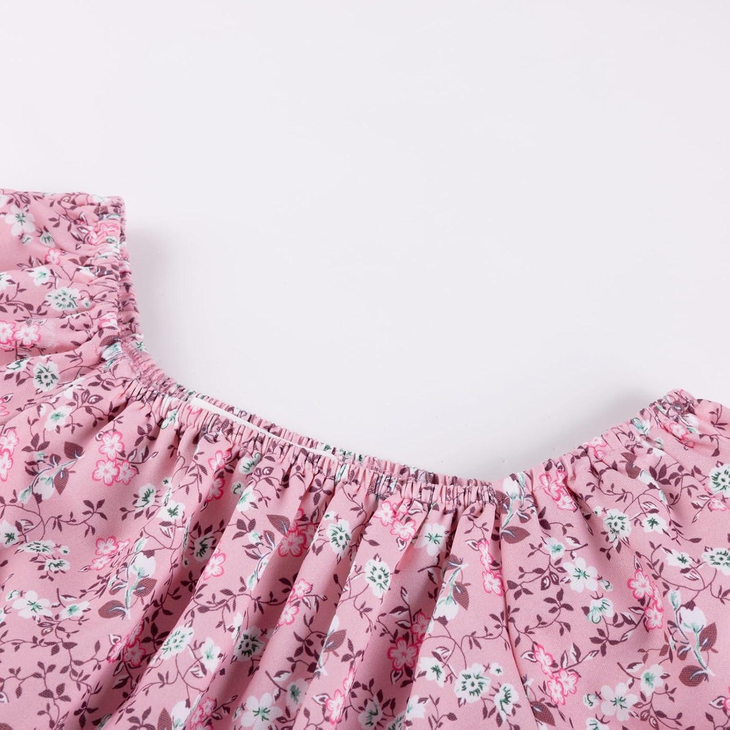 imageGRACE KARIN Girls Fall Dress Floral Long Sleeve Midi with Smocked Waist for Holiday Party 614YDusty Rose