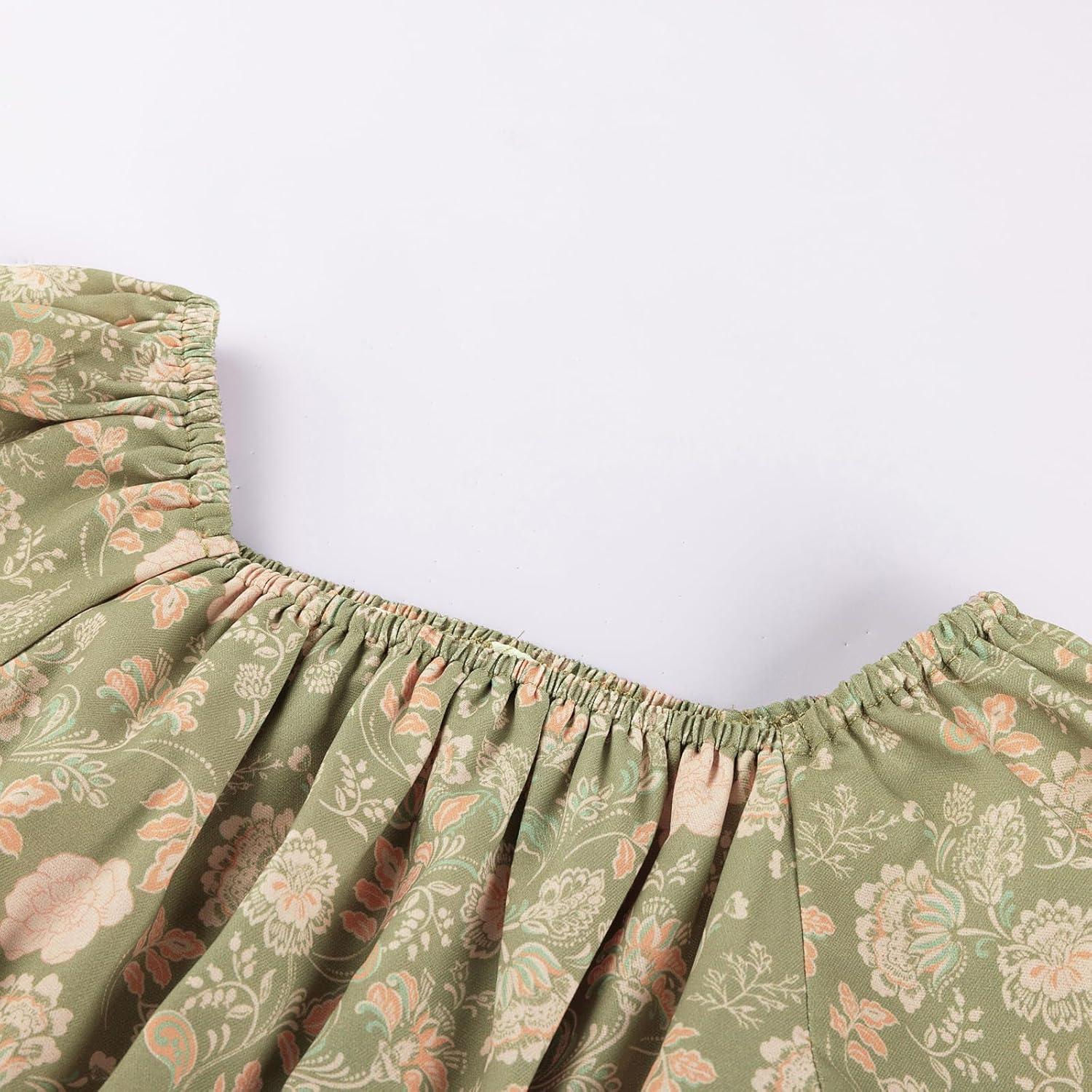 imageGRACE KARIN Girls Fall Dress Floral Long Sleeve Midi with Smocked Waist for Holiday Party 614YPeachy Sage Floral