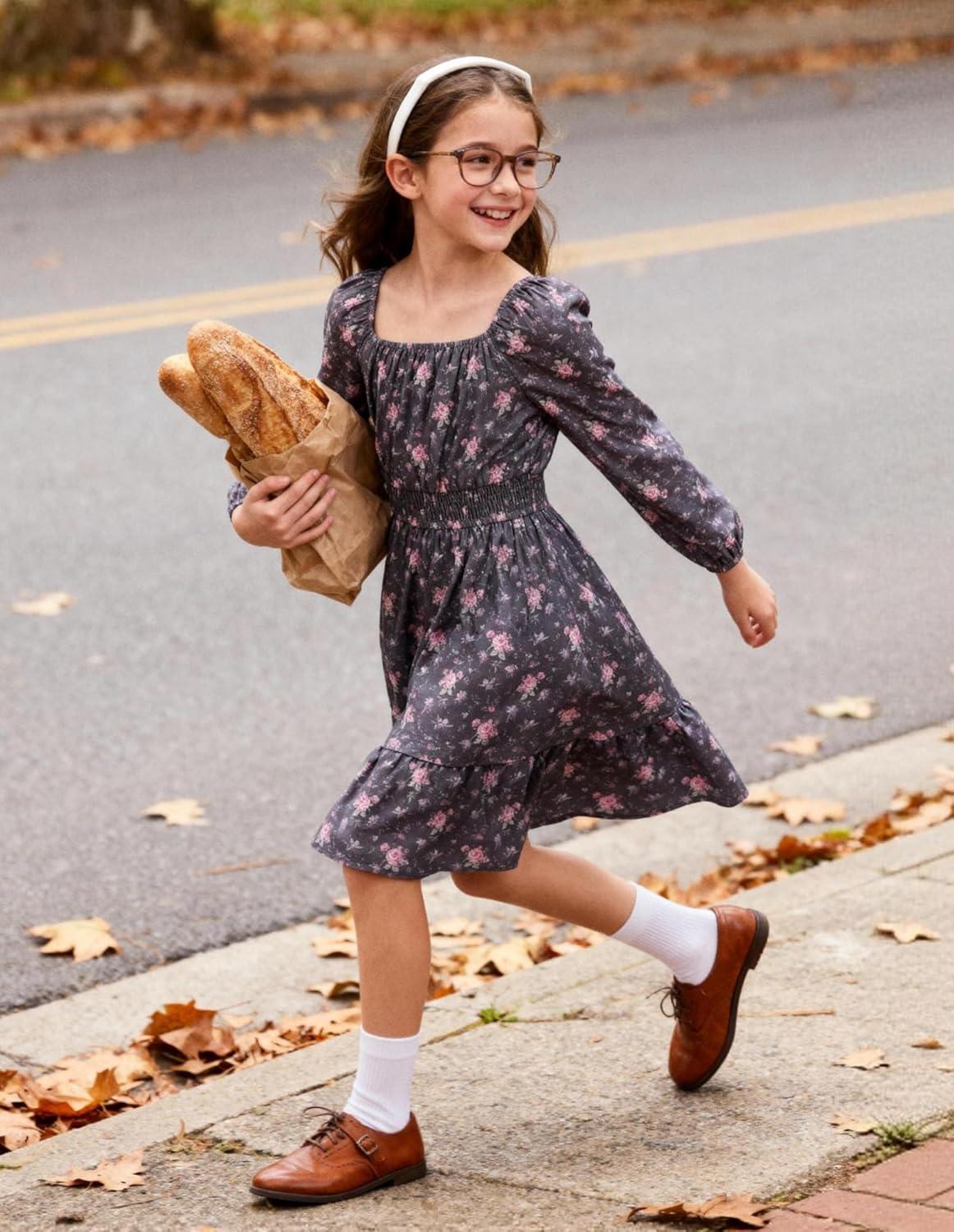 imageGRACE KARIN Girls Fall Dress Floral Long Sleeve Midi with Smocked Waist for Holiday Party 614YTwilight Bloom