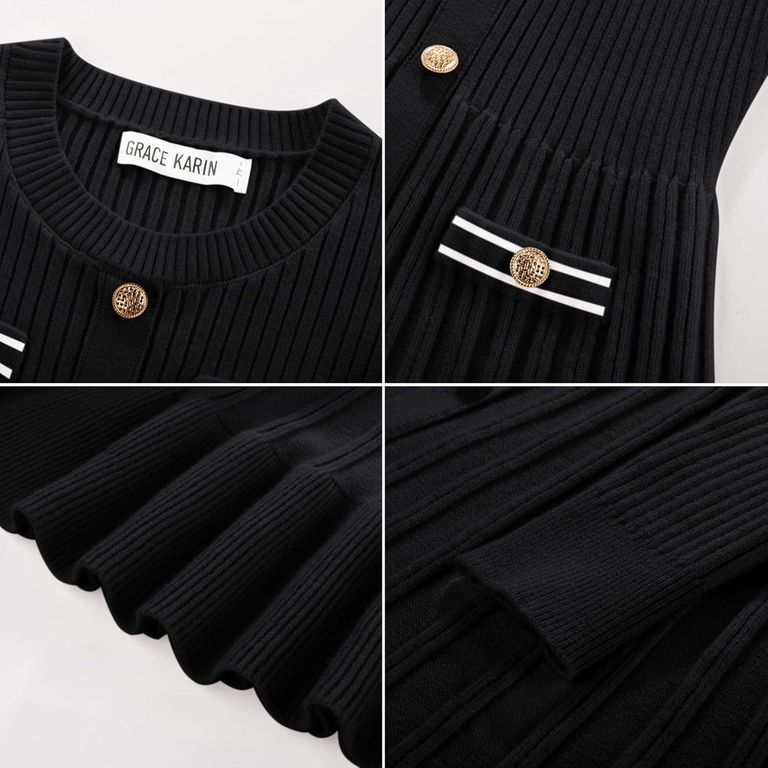 imageGRACE KARIN Girls Fall Sweater Dress Tween Long Sleeve Fashion Button Front Fancy Ruffle Winter Casual Dresses Size 614Black