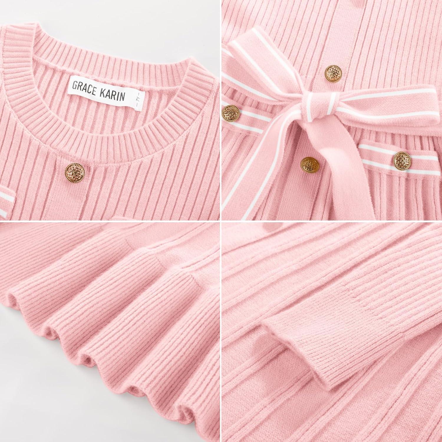 imageGRACE KARIN Girls Fall Sweater Dress Tween Long Sleeve Fashion Button Front Fancy Ruffle Winter Casual Dresses Size 614Pink