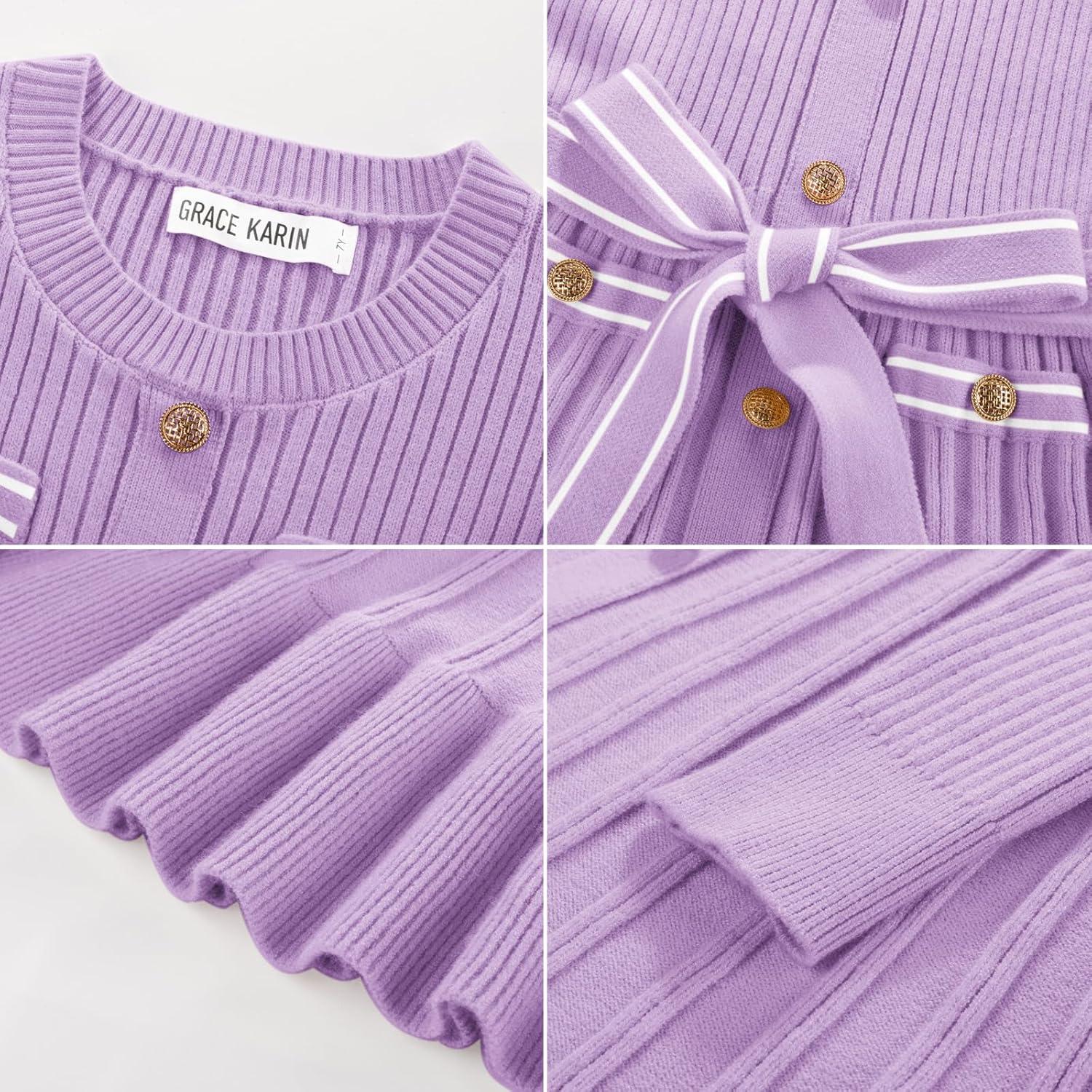 imageGRACE KARIN Girls Fall Sweater Dress Tween Long Sleeve Fashion Button Front Fancy Ruffle Winter Casual Dresses Size 614Purple