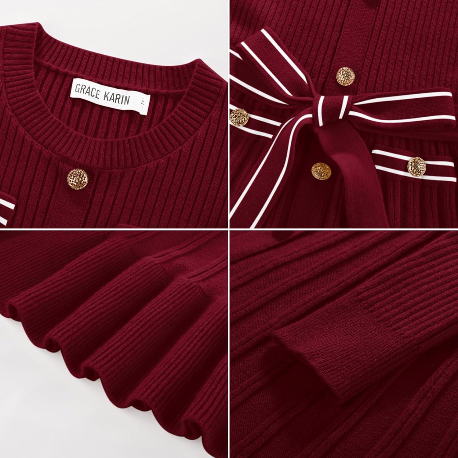 imageGRACE KARIN Girls Fall Sweater Dress Tween Long Sleeve Fashion Button Front Fancy Ruffle Winter Casual Dresses Size 614Wine Red
