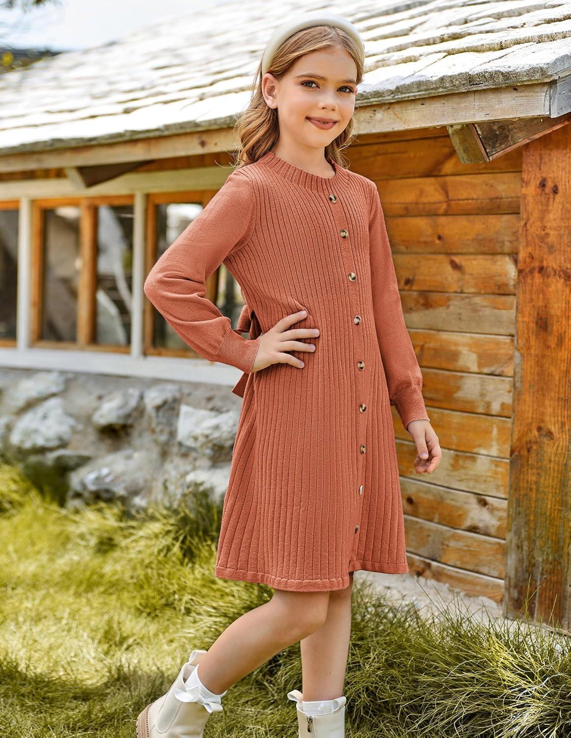 imageGRACE KARIN Girls Fall Sweater Dresses Girl Long Sleeve Winter Dress Kids Knit Casual Formal Dresses Size 614Brown