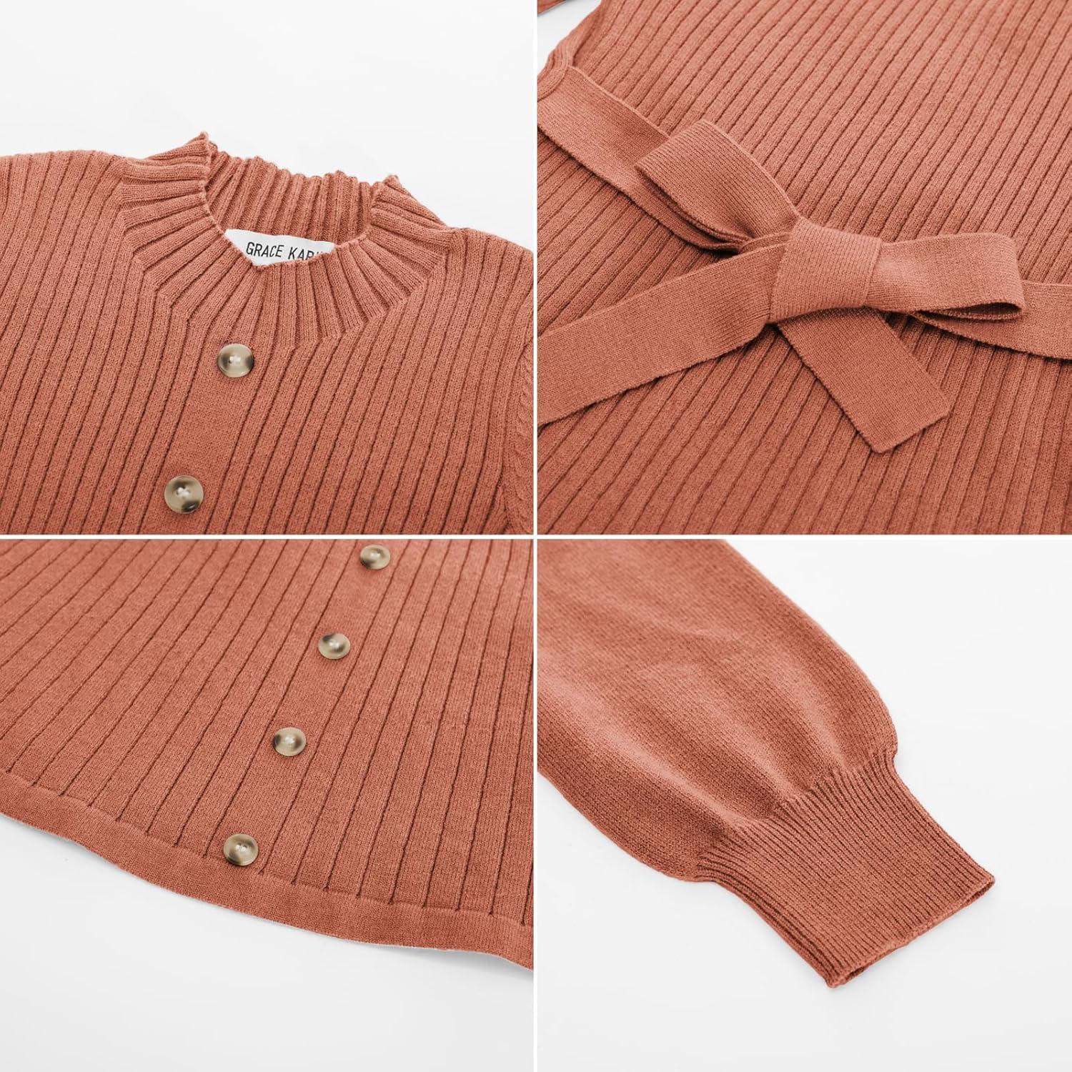 imageGRACE KARIN Girls Fall Sweater Dresses Girl Long Sleeve Winter Dress Kids Knit Casual Formal Dresses Size 614Brown