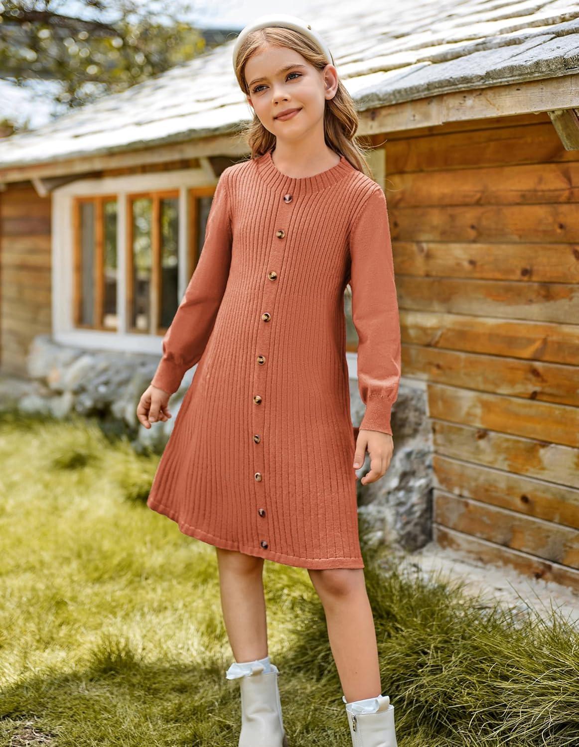 imageGRACE KARIN Girls Fall Sweater Dresses Girl Long Sleeve Winter Dress Kids Knit Casual Formal Dresses Size 614Brown