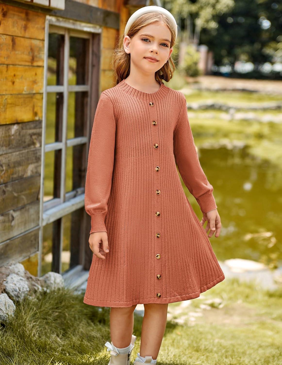 imageGRACE KARIN Girls Fall Sweater Dresses Girl Long Sleeve Winter Dress Kids Knit Casual Formal Dresses Size 614Brown