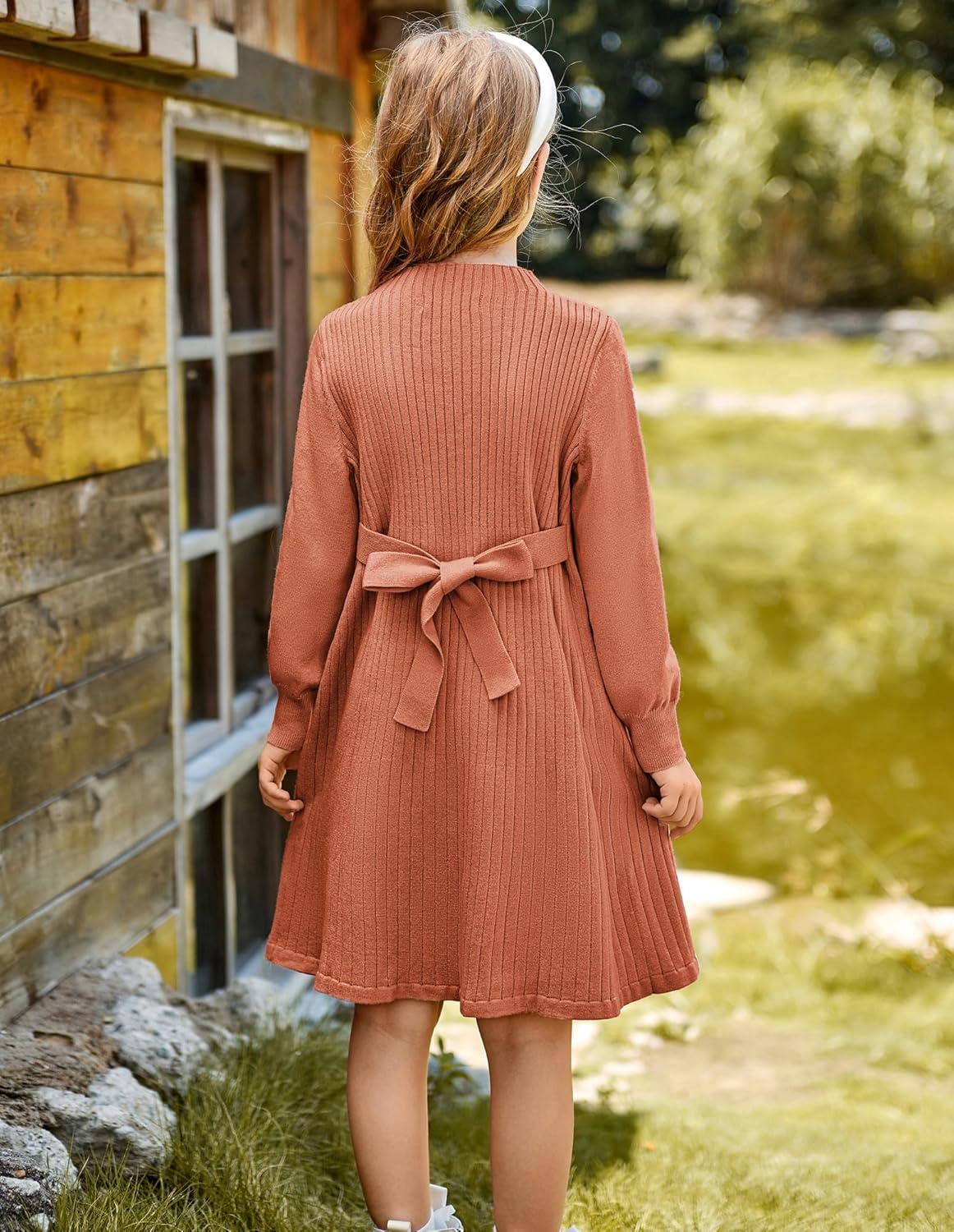 imageGRACE KARIN Girls Fall Sweater Dresses Girl Long Sleeve Winter Dress Kids Knit Casual Formal Dresses Size 614Brown