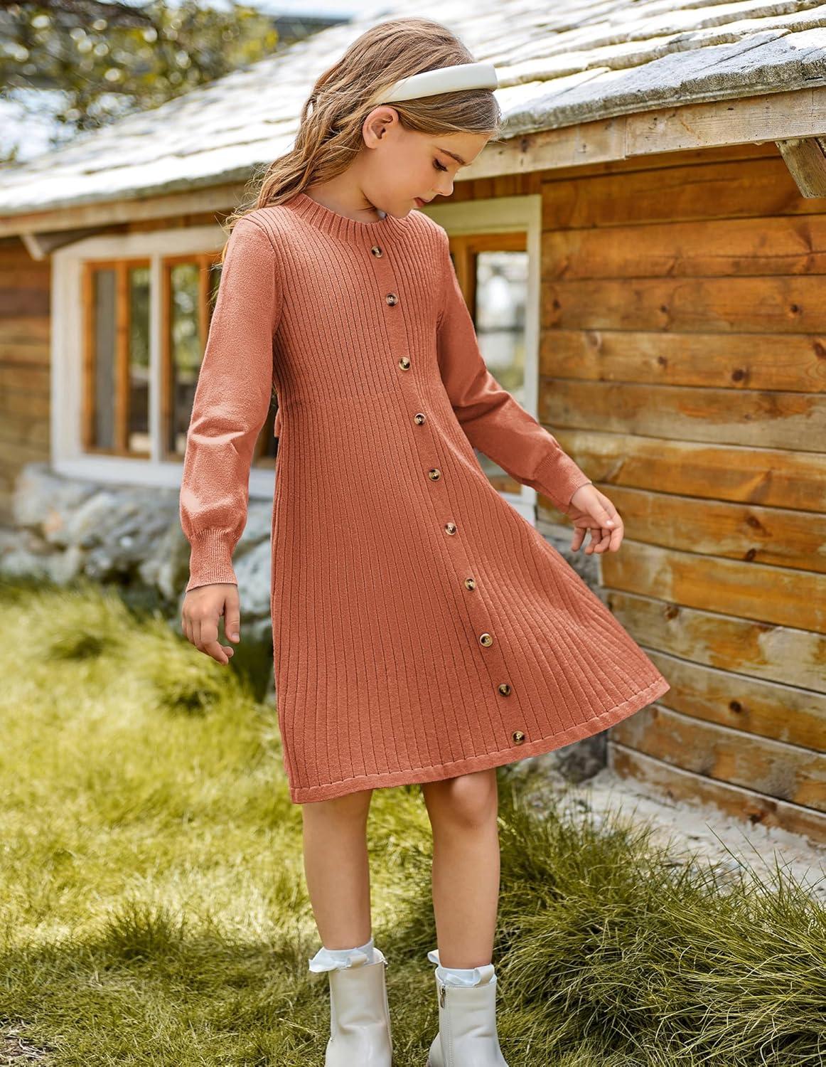 imageGRACE KARIN Girls Fall Sweater Dresses Girl Long Sleeve Winter Dress Kids Knit Casual Formal Dresses Size 614Brown