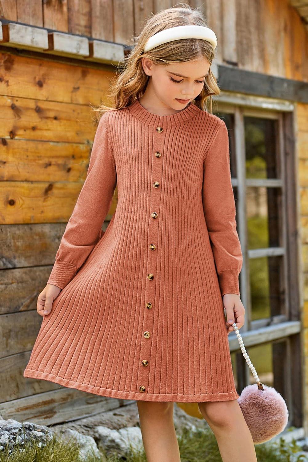 imageGRACE KARIN Girls Fall Sweater Dresses Girl Long Sleeve Winter Dress Kids Knit Casual Formal Dresses Size 614Brown