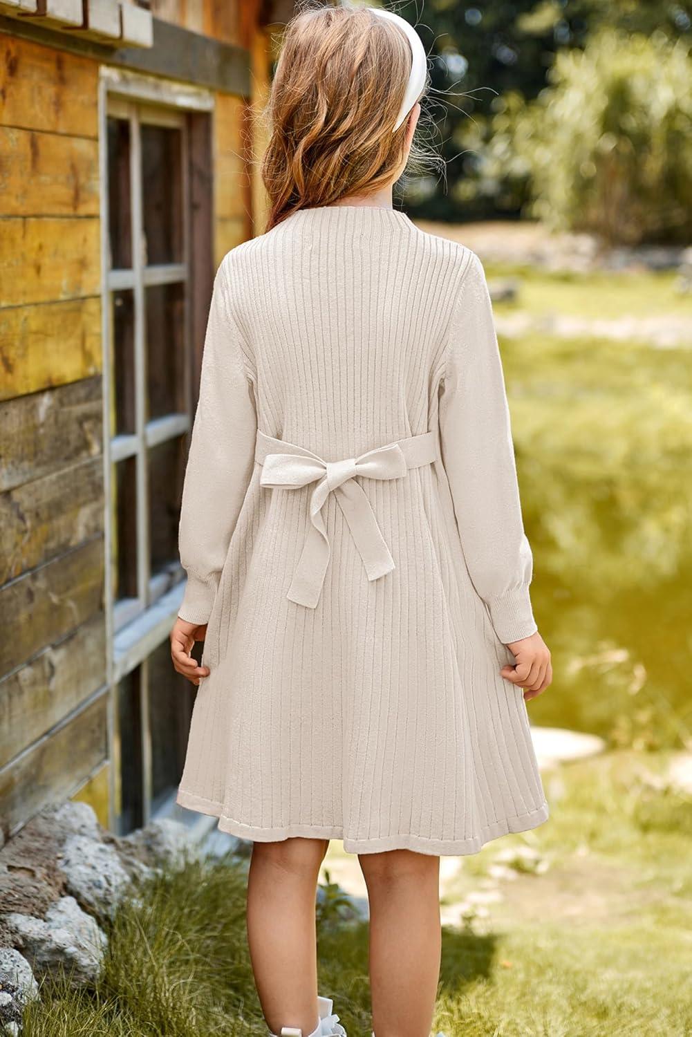 imageGRACE KARIN Girls Fall Sweater Dresses Girl Long Sleeve Winter Dress Kids Knit Casual Formal Dresses Size 614Cream