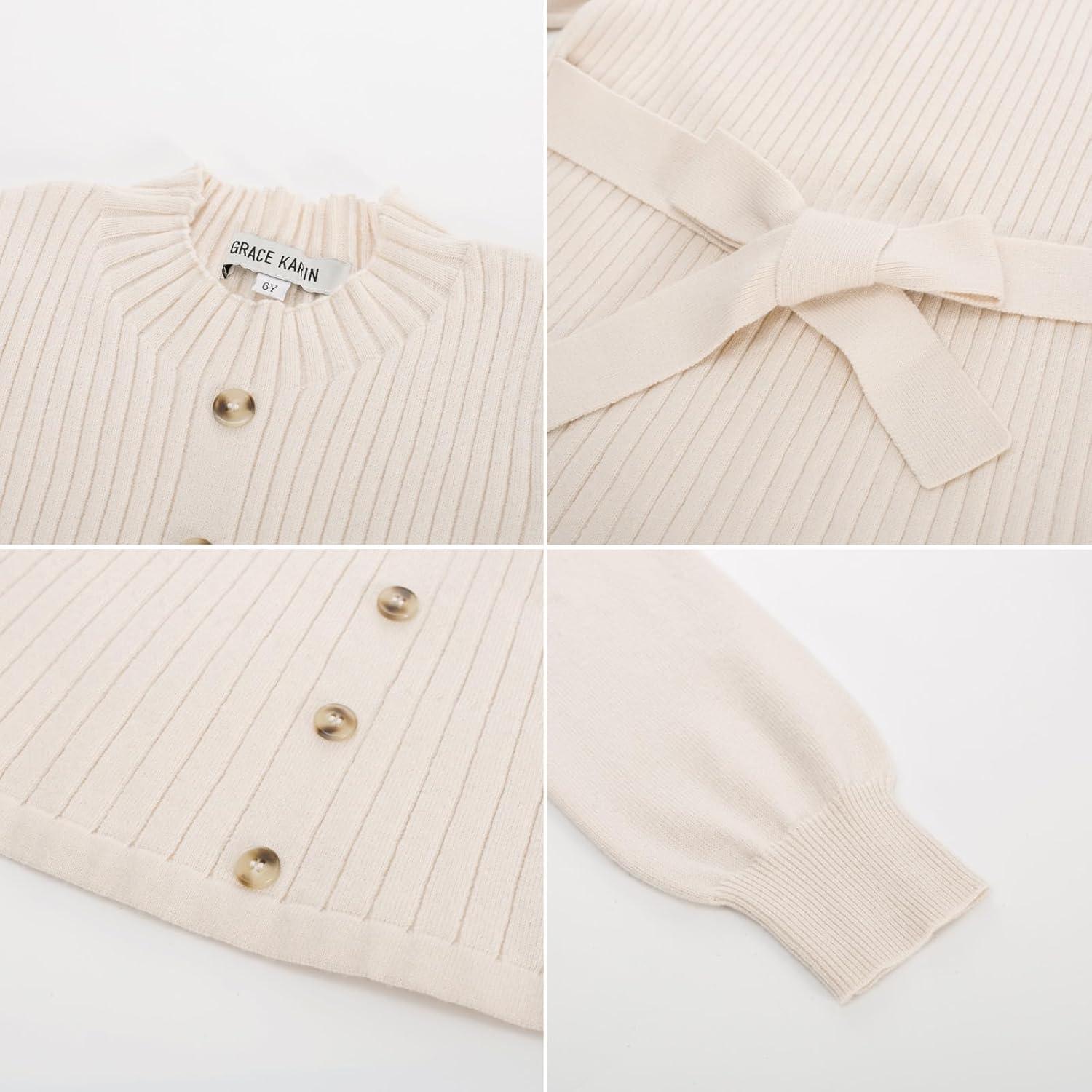 imageGRACE KARIN Girls Fall Sweater Dresses Girl Long Sleeve Winter Dress Kids Knit Casual Formal Dresses Size 614Cream