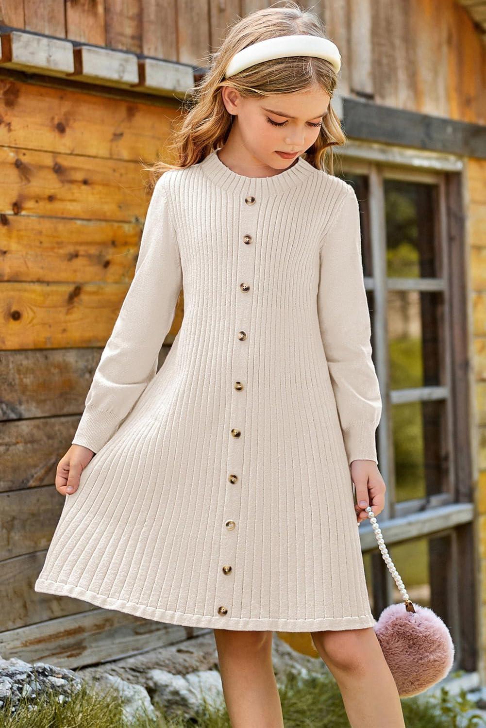 imageGRACE KARIN Girls Fall Sweater Dresses Girl Long Sleeve Winter Dress Kids Knit Casual Formal Dresses Size 614Cream