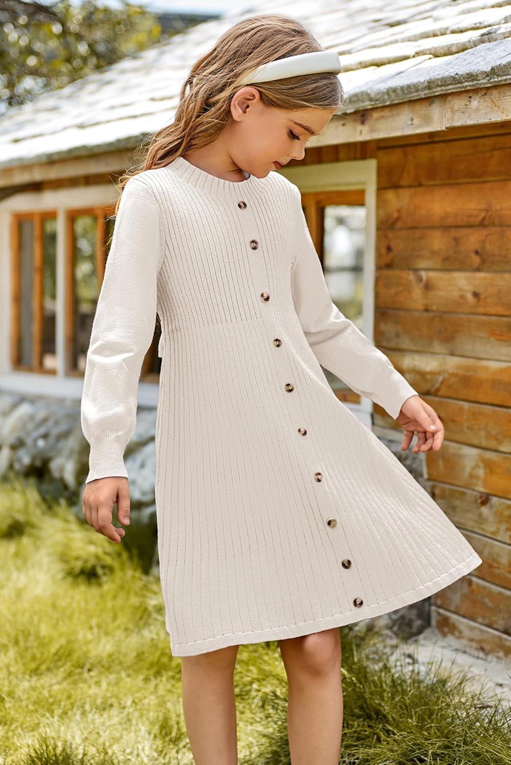 imageGRACE KARIN Girls Fall Sweater Dresses Girl Long Sleeve Winter Dress Kids Knit Casual Formal Dresses Size 614Cream