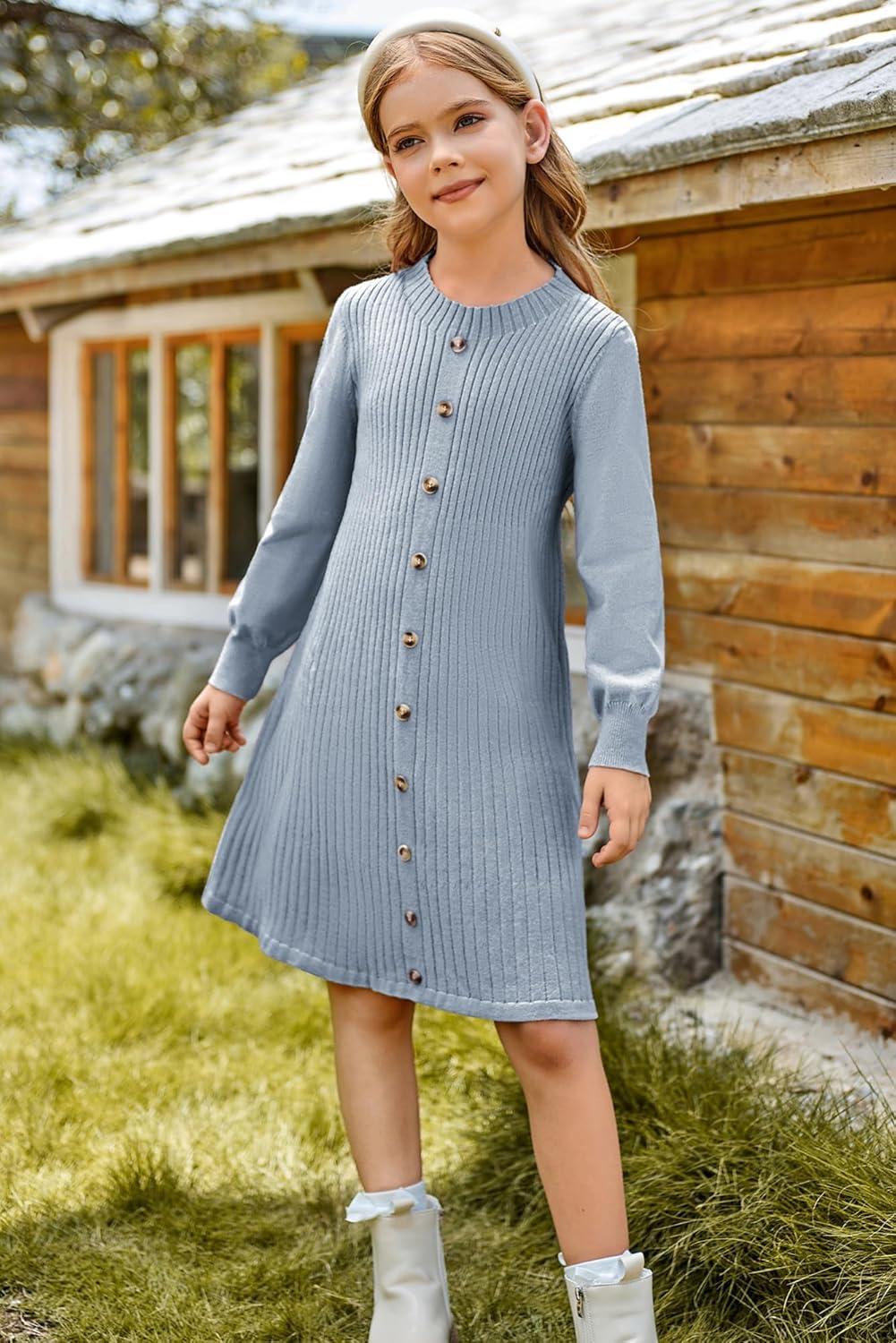 imageGRACE KARIN Girls Fall Sweater Dresses Girl Long Sleeve Winter Dress Kids Knit Casual Formal Dresses Size 614Dusty Blue