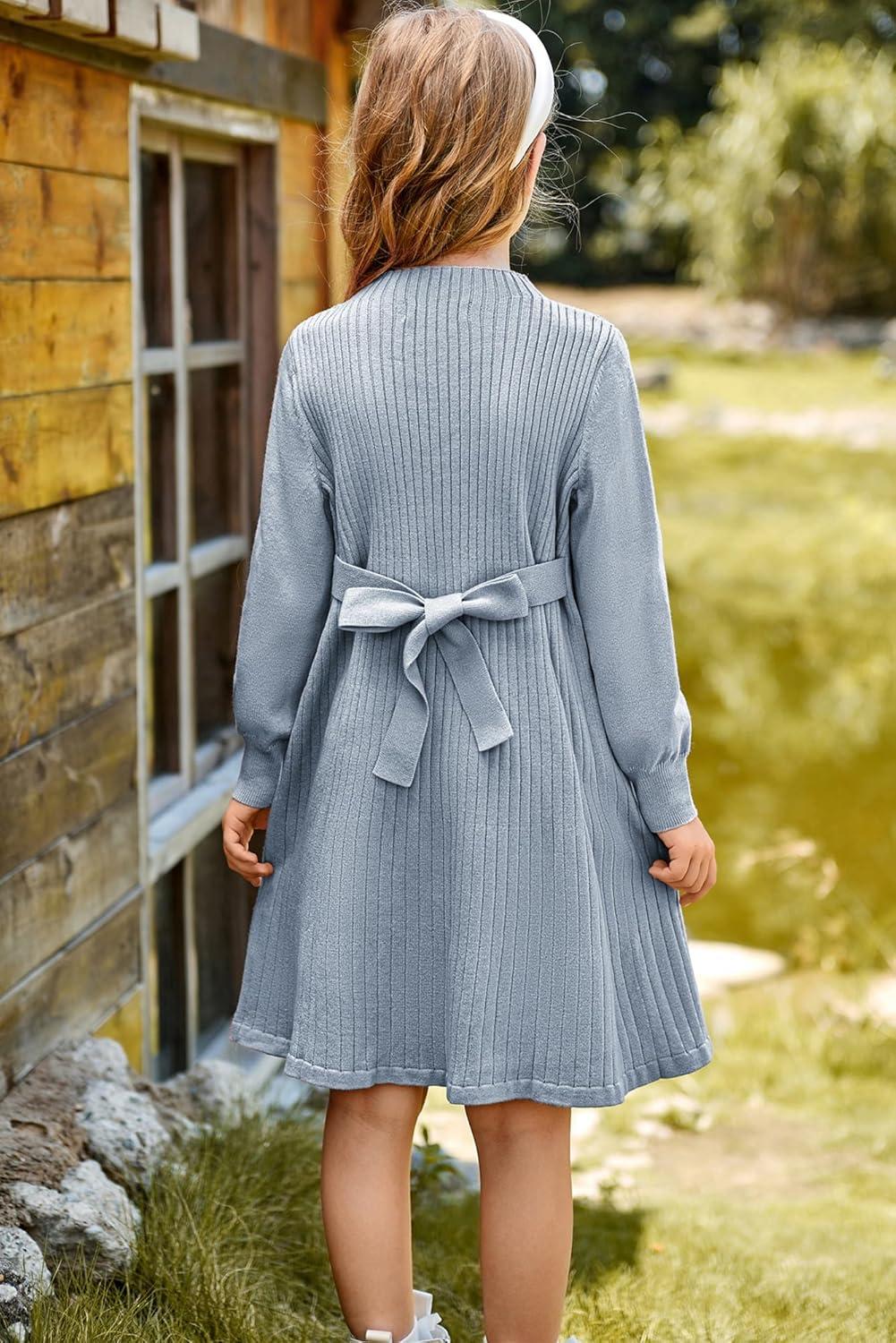 imageGRACE KARIN Girls Fall Sweater Dresses Girl Long Sleeve Winter Dress Kids Knit Casual Formal Dresses Size 614Dusty Blue