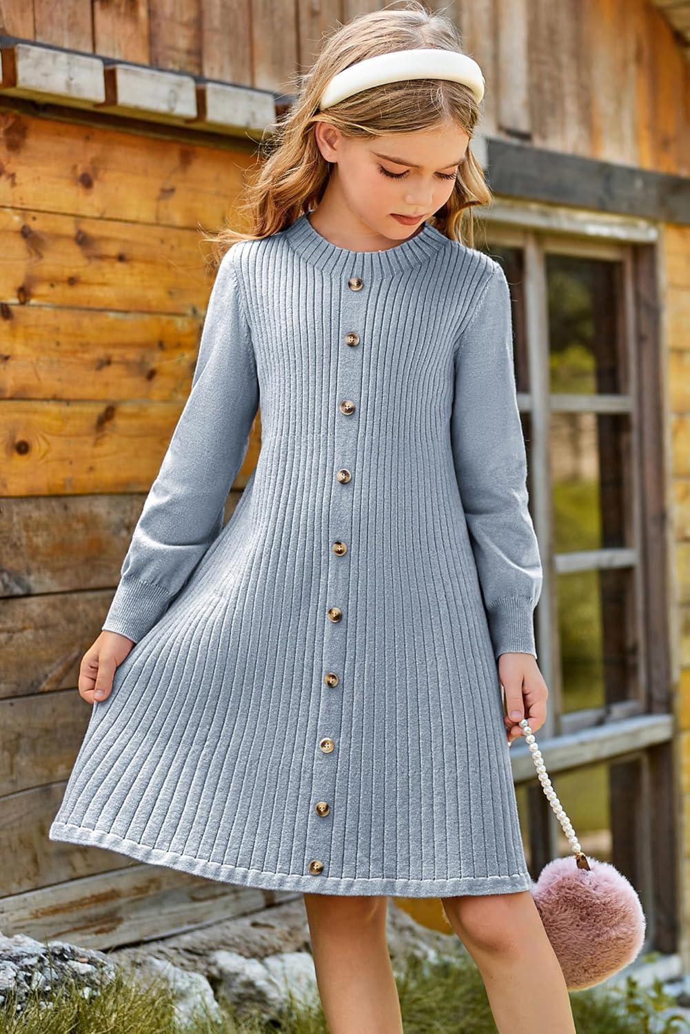 imageGRACE KARIN Girls Fall Sweater Dresses Girl Long Sleeve Winter Dress Kids Knit Casual Formal Dresses Size 614Dusty Blue