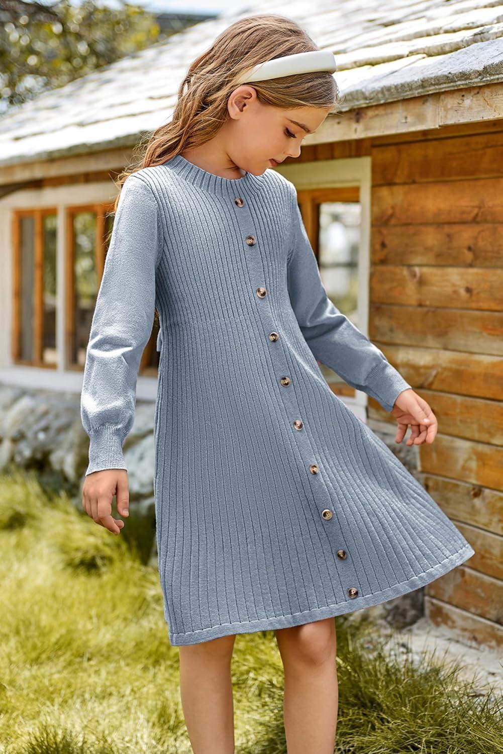 imageGRACE KARIN Girls Fall Sweater Dresses Girl Long Sleeve Winter Dress Kids Knit Casual Formal Dresses Size 614Dusty Blue