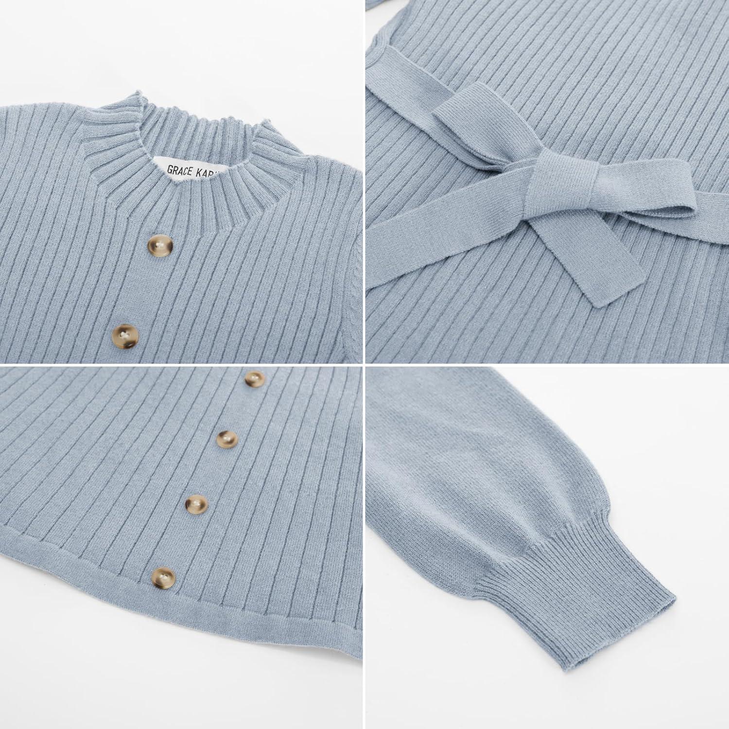 imageGRACE KARIN Girls Fall Sweater Dresses Girl Long Sleeve Winter Dress Kids Knit Casual Formal Dresses Size 614Dusty Blue