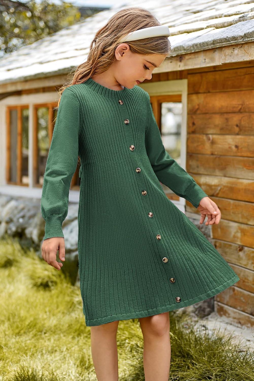 imageGRACE KARIN Girls Fall Sweater Dresses Girl Long Sleeve Winter Dress Kids Knit Casual Formal Dresses Size 614Green