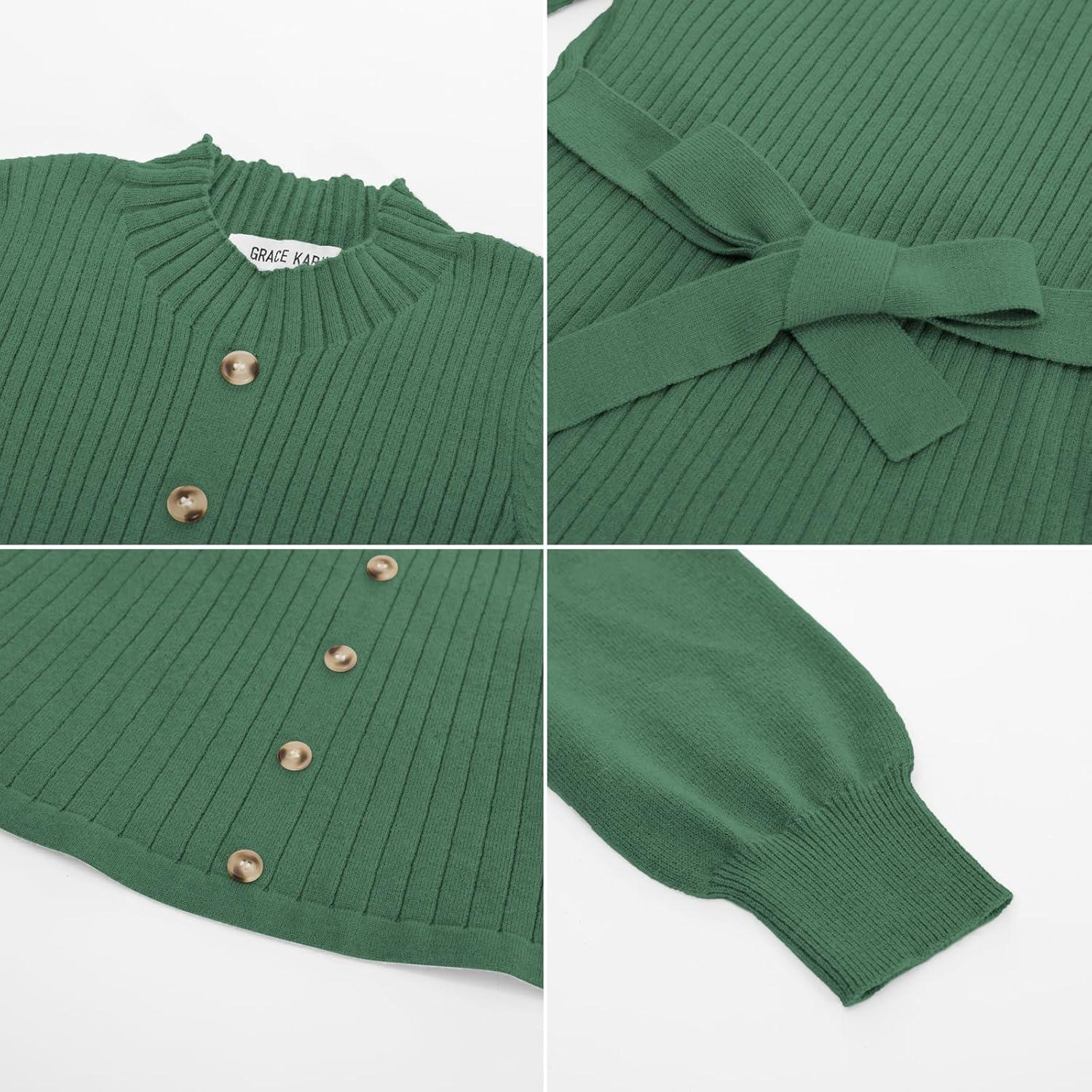imageGRACE KARIN Girls Fall Sweater Dresses Girl Long Sleeve Winter Dress Kids Knit Casual Formal Dresses Size 614Green