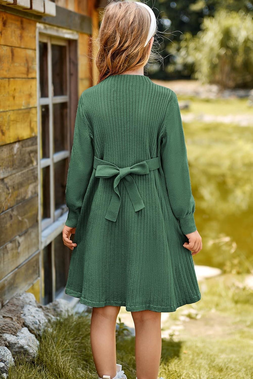 imageGRACE KARIN Girls Fall Sweater Dresses Girl Long Sleeve Winter Dress Kids Knit Casual Formal Dresses Size 614Green