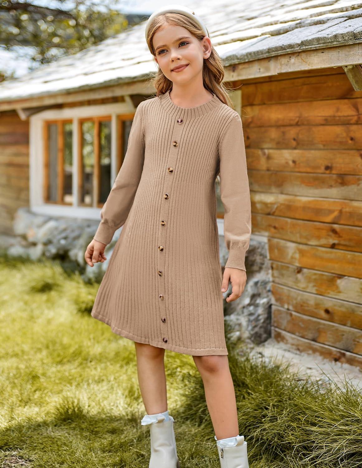 imageGRACE KARIN Girls Fall Sweater Dresses Girl Long Sleeve Winter Dress Kids Knit Casual Formal Dresses Size 614Khaki