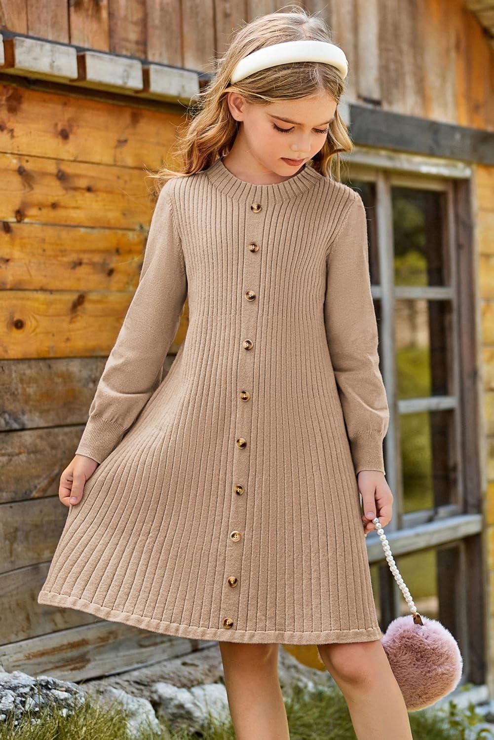 imageGRACE KARIN Girls Fall Sweater Dresses Girl Long Sleeve Winter Dress Kids Knit Casual Formal Dresses Size 614Khaki