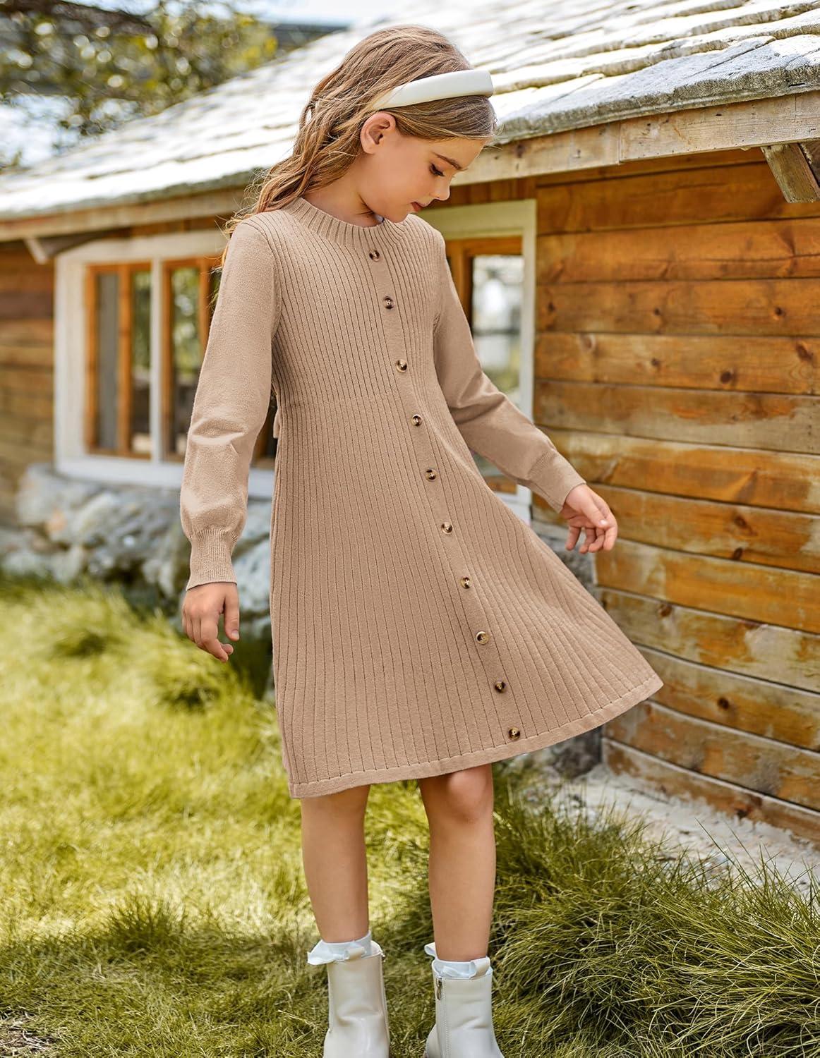 imageGRACE KARIN Girls Fall Sweater Dresses Girl Long Sleeve Winter Dress Kids Knit Casual Formal Dresses Size 614Khaki