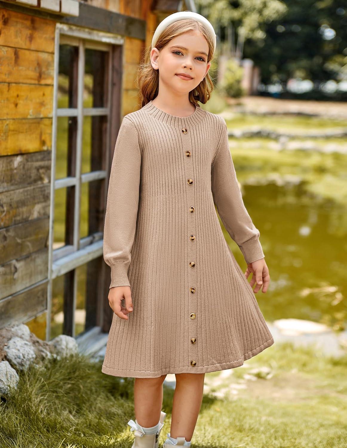 imageGRACE KARIN Girls Fall Sweater Dresses Girl Long Sleeve Winter Dress Kids Knit Casual Formal Dresses Size 614Khaki