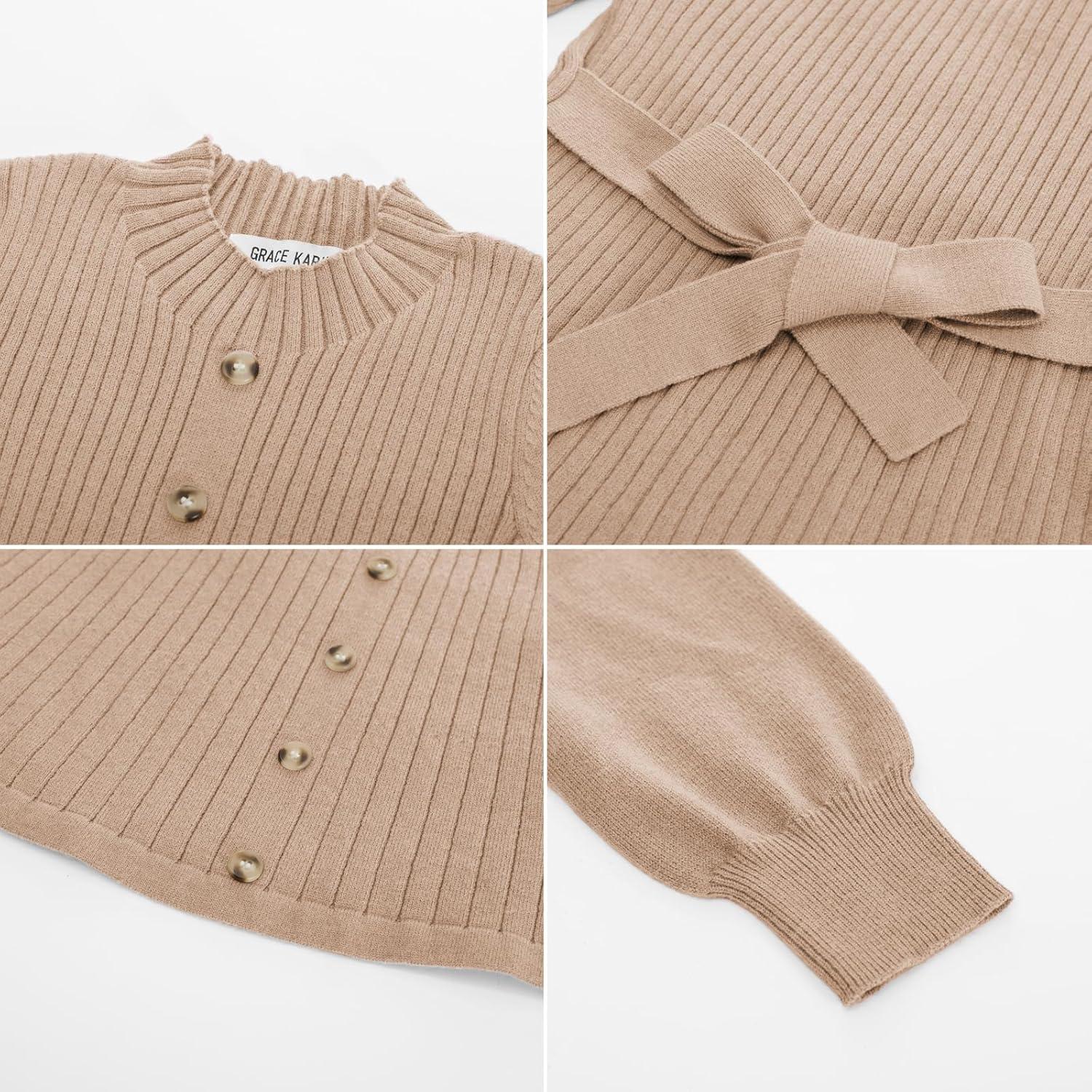 imageGRACE KARIN Girls Fall Sweater Dresses Girl Long Sleeve Winter Dress Kids Knit Casual Formal Dresses Size 614Khaki