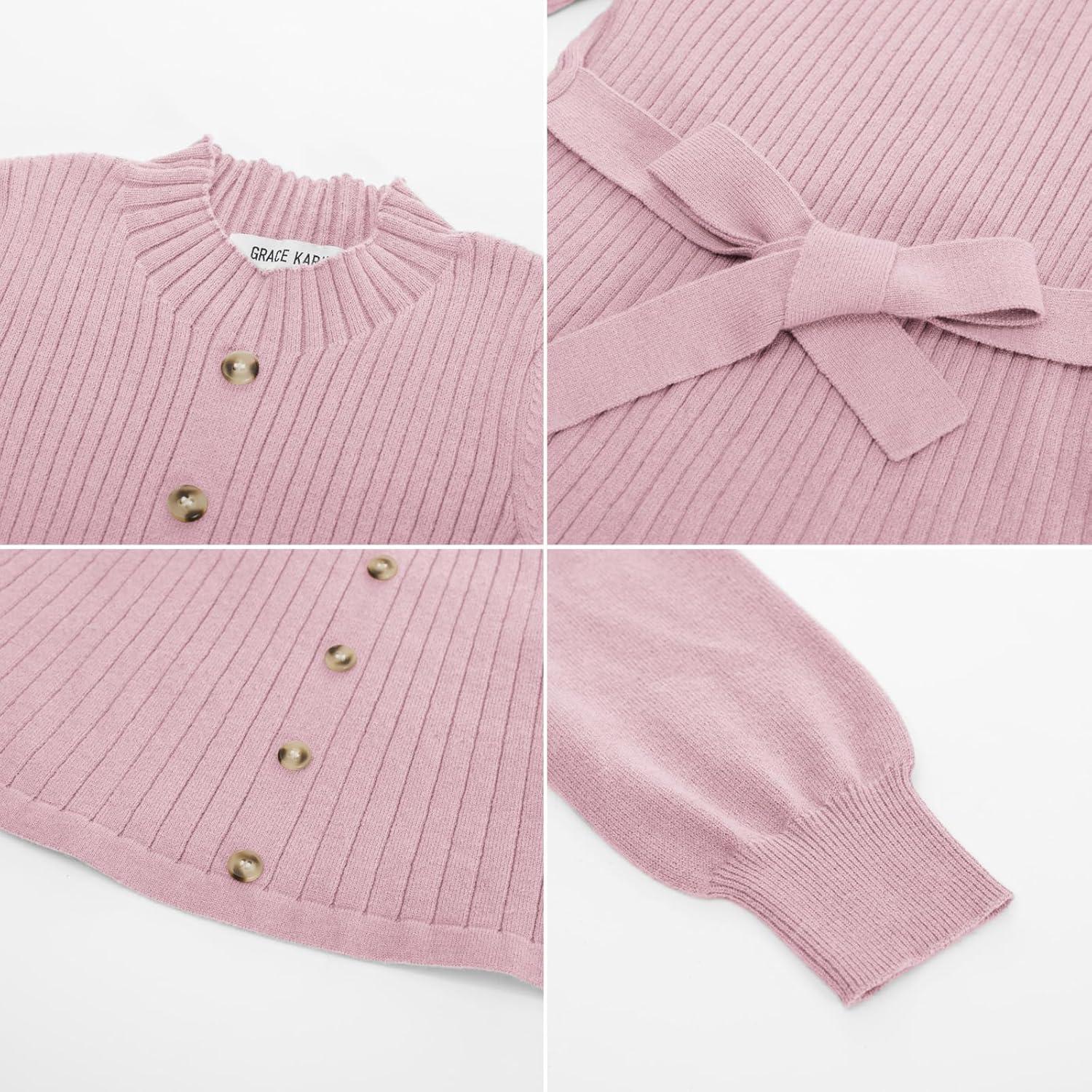 imageGRACE KARIN Girls Fall Sweater Dresses Girl Long Sleeve Winter Dress Kids Knit Casual Formal Dresses Size 614Light Pink
