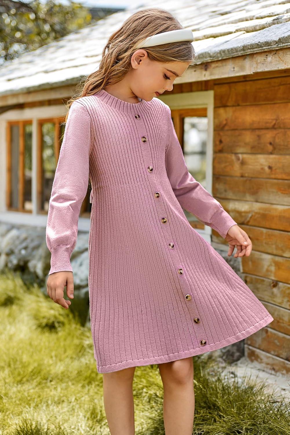 imageGRACE KARIN Girls Fall Sweater Dresses Girl Long Sleeve Winter Dress Kids Knit Casual Formal Dresses Size 614Light Pink