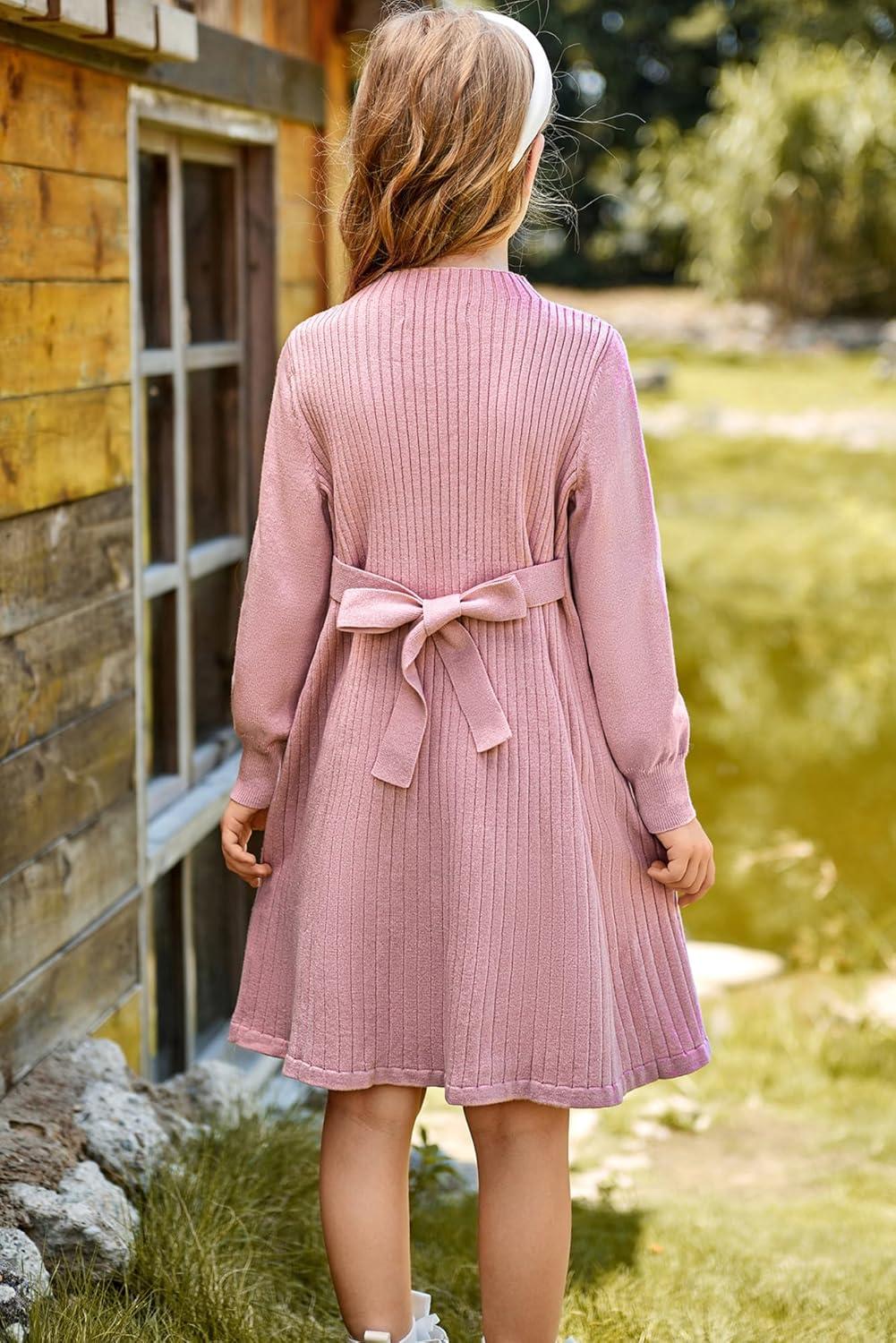 imageGRACE KARIN Girls Fall Sweater Dresses Girl Long Sleeve Winter Dress Kids Knit Casual Formal Dresses Size 614Light Pink