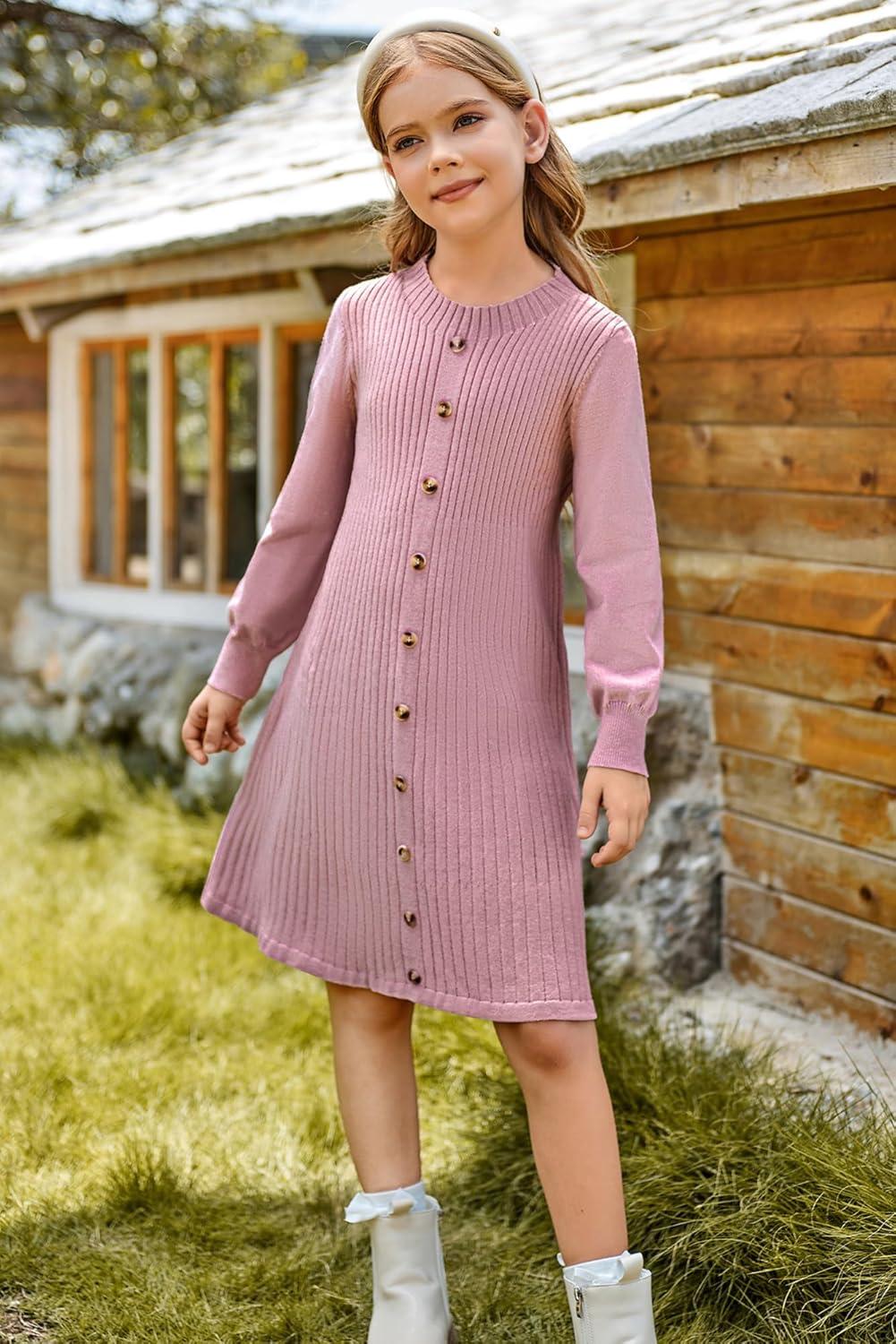 imageGRACE KARIN Girls Fall Sweater Dresses Girl Long Sleeve Winter Dress Kids Knit Casual Formal Dresses Size 614Light Pink