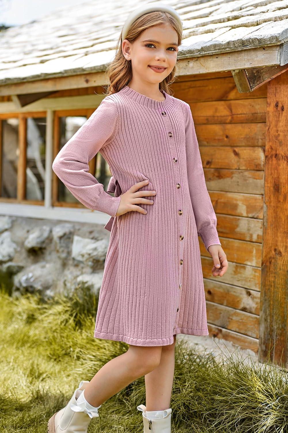 imageGRACE KARIN Girls Fall Sweater Dresses Girl Long Sleeve Winter Dress Kids Knit Casual Formal Dresses Size 614Light Pink