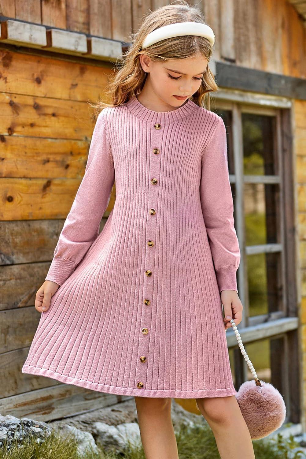 imageGRACE KARIN Girls Fall Sweater Dresses Girl Long Sleeve Winter Dress Kids Knit Casual Formal Dresses Size 614Light Pink