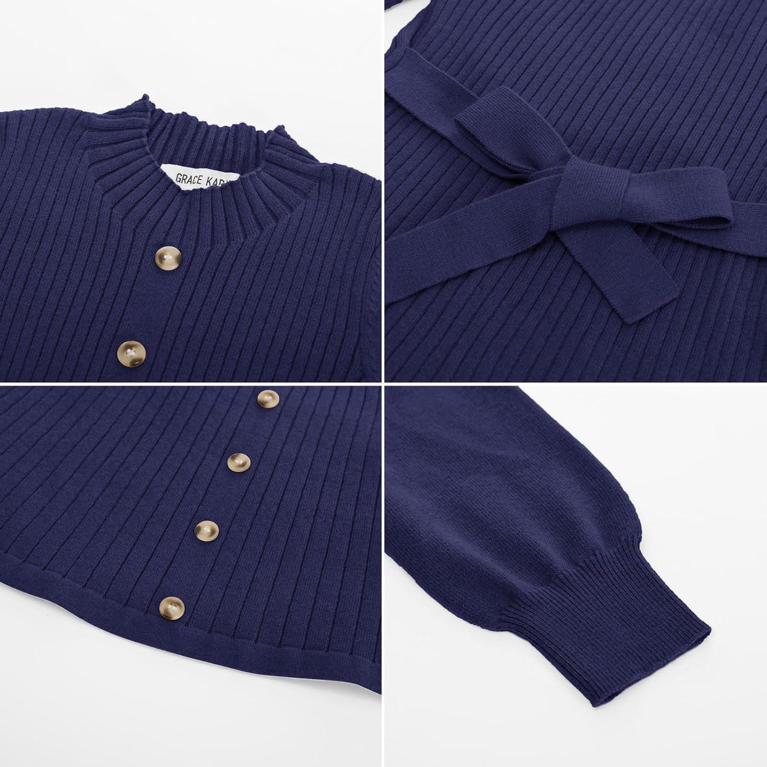 imageGRACE KARIN Girls Fall Sweater Dresses Girl Long Sleeve Winter Dress Kids Knit Casual Formal Dresses Size 614Navy Blue