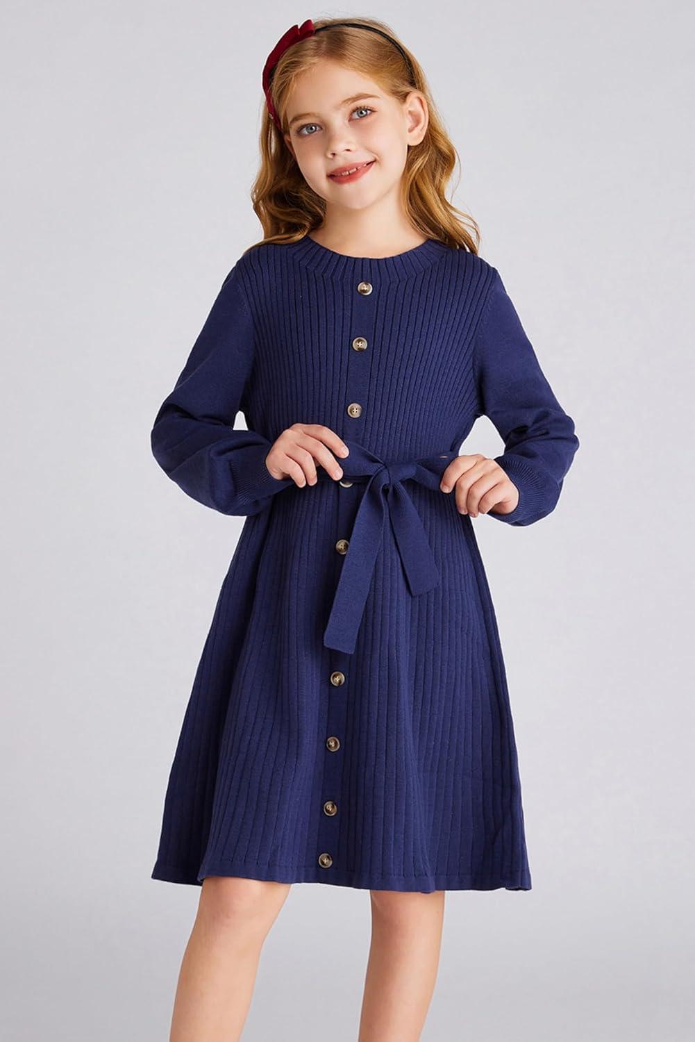 imageGRACE KARIN Girls Fall Sweater Dresses Girl Long Sleeve Winter Dress Kids Knit Casual Formal Dresses Size 614Navy Blue