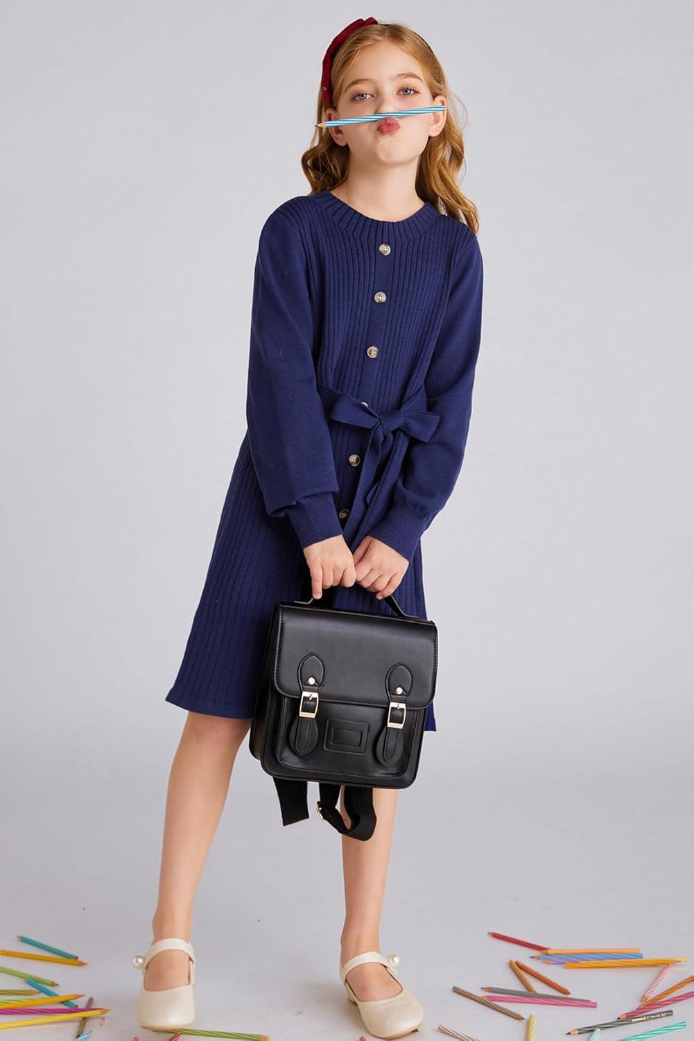imageGRACE KARIN Girls Fall Sweater Dresses Girl Long Sleeve Winter Dress Kids Knit Casual Formal Dresses Size 614Navy Blue