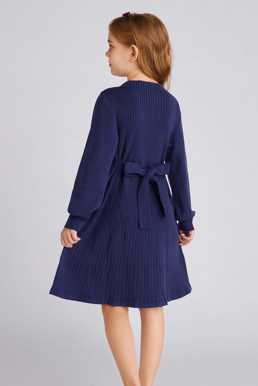 imageGRACE KARIN Girls Fall Sweater Dresses Girl Long Sleeve Winter Dress Kids Knit Casual Formal Dresses Size 614Navy Blue
