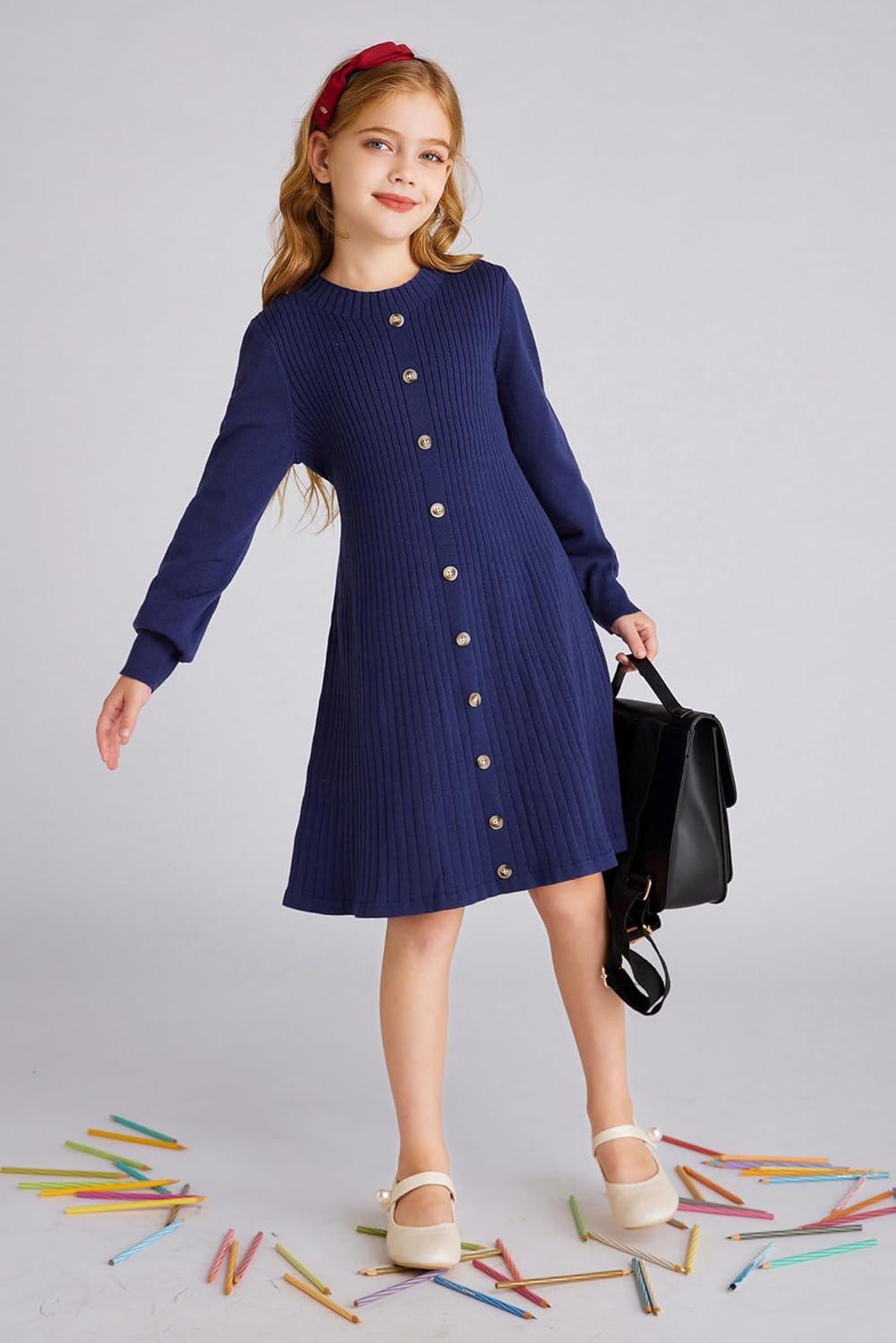 imageGRACE KARIN Girls Fall Sweater Dresses Girl Long Sleeve Winter Dress Kids Knit Casual Formal Dresses Size 614Navy Blue